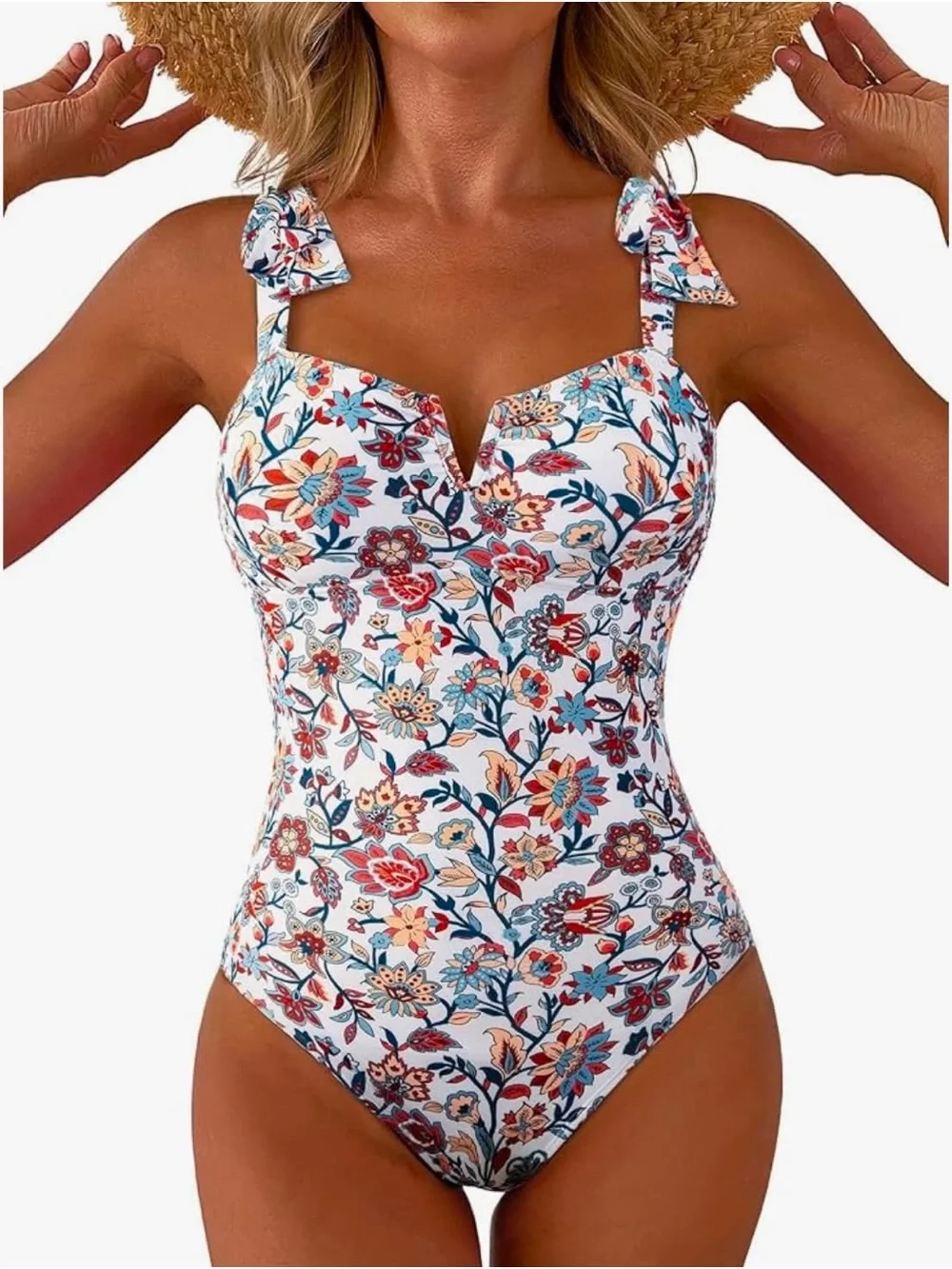 Aleumdr Women's One Piece Swimsuit Tummy Control V Neck Swimwear